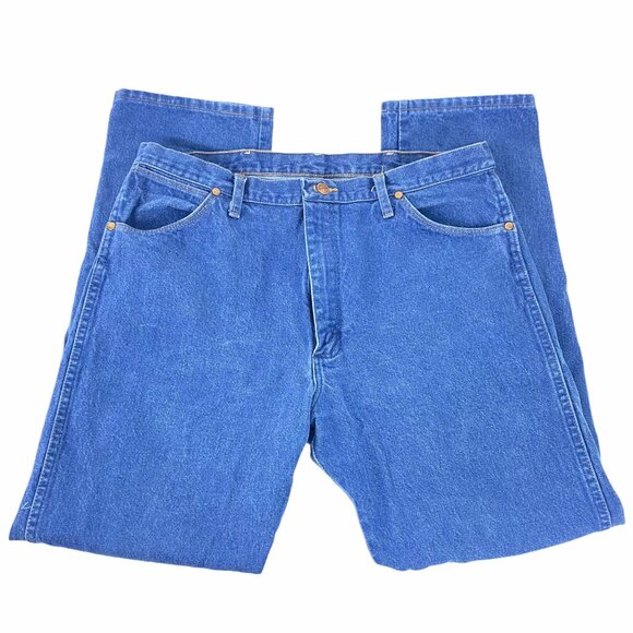 Wrangler Mens 38x32 13MWZ Cowboy Cut Denim Blue Jeans Straight Leg Med Wash - Picture 2 of 9